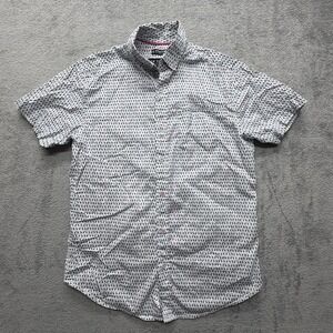 Raw Yarn Industries Shirt Mens Medium White Flamingo Print Stretch Button Up‎